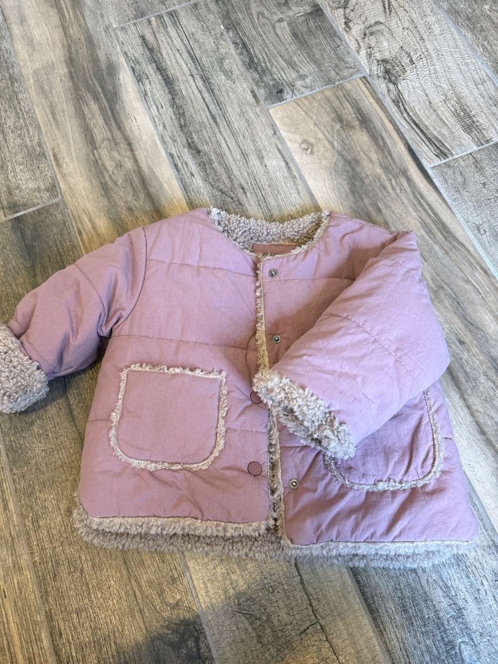 Zara Lilac Label with Cream Sherpa Lining